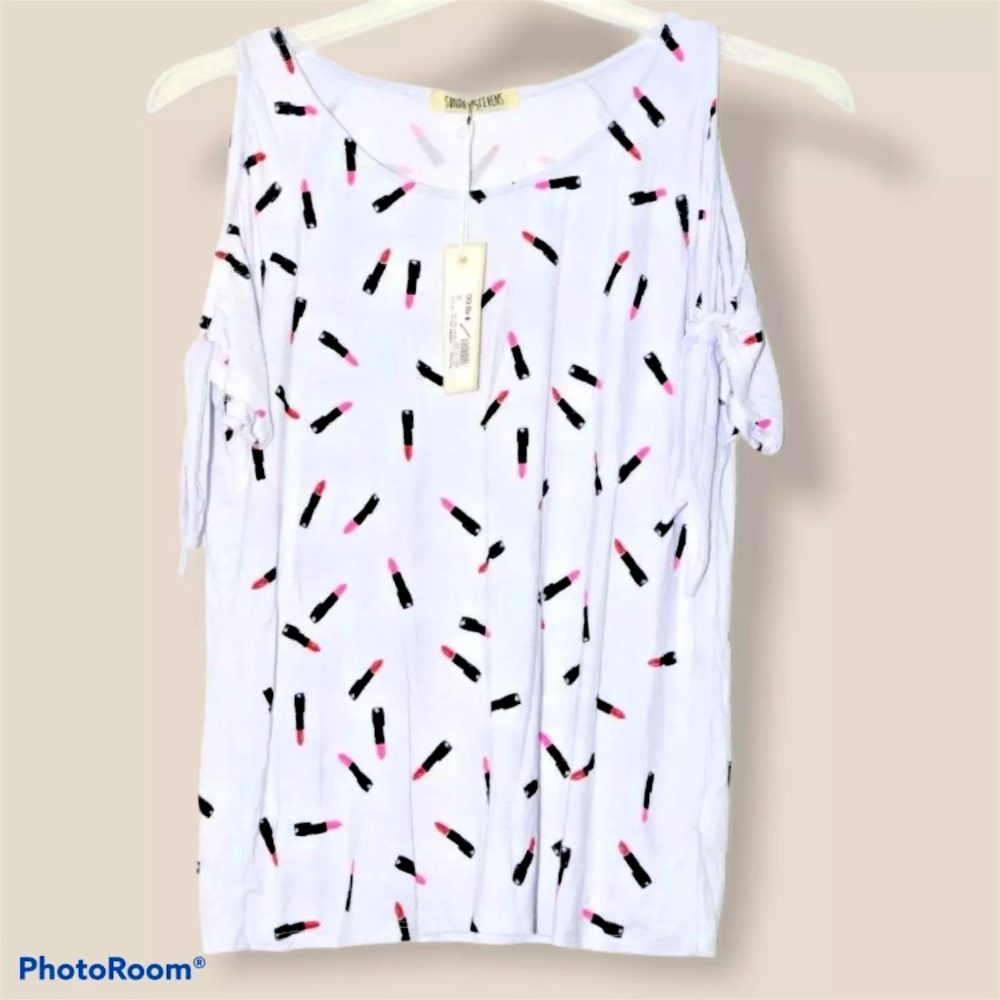 NWT Sunday Stevens women tank Top valentines day Blouse, Size S,Lipstick design